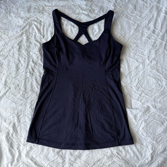 lululemon athletica Tops - Lululemon Athletica Navy Tank Top Criss Cross Back Built in Bra